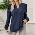 thumbnail image 2 of Women's Long Sleeve T Shirts Novelty Trendy Solid Color V-Neck Pullover Tunic Blouses Relaxed Fit Casual Workout Basic Tunics, 2 of 6