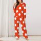 thumbnail image 2 of Fotbe Orange And White Polka Dot1 Conjunto de Pijama de Manga Larga para Mujer con Estampado, Ropa de Dormir de 2 Piezas, Conjunto de Casa Suave y Cómodo con Bolsillos-X-Large, 2 of 7