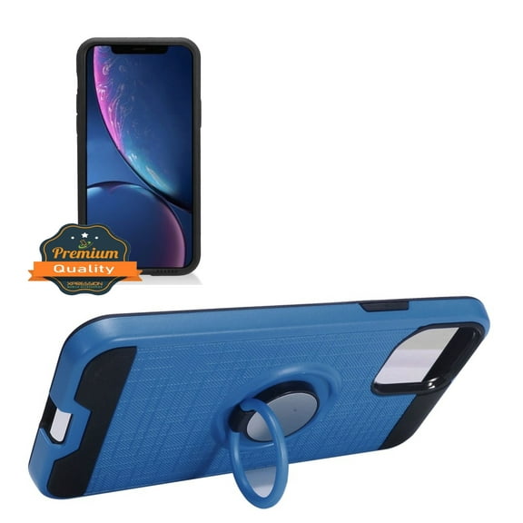Apple iPhone 11 Phone Case with Ring Holder Kickstand, 360° Rotatable Ring Stand Fit Magnetic Car Mount Dual Layer Hybrid TPU Rubber Rugged Hard Protective Cover BLUE for Apple iPhone 11 / 6.1"