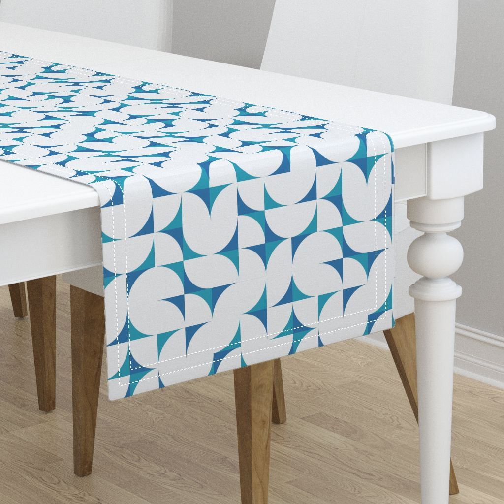 Table Runner Mid Century Modern Modern Blue Green Abstract Cotton
