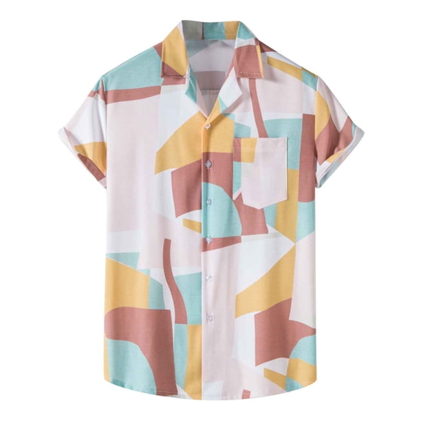Hombres Casual Botones Playa Sin posicionamiento Estampado floral Turndown Camisa de manga corta Blusa Pompotops oipoqjl49568