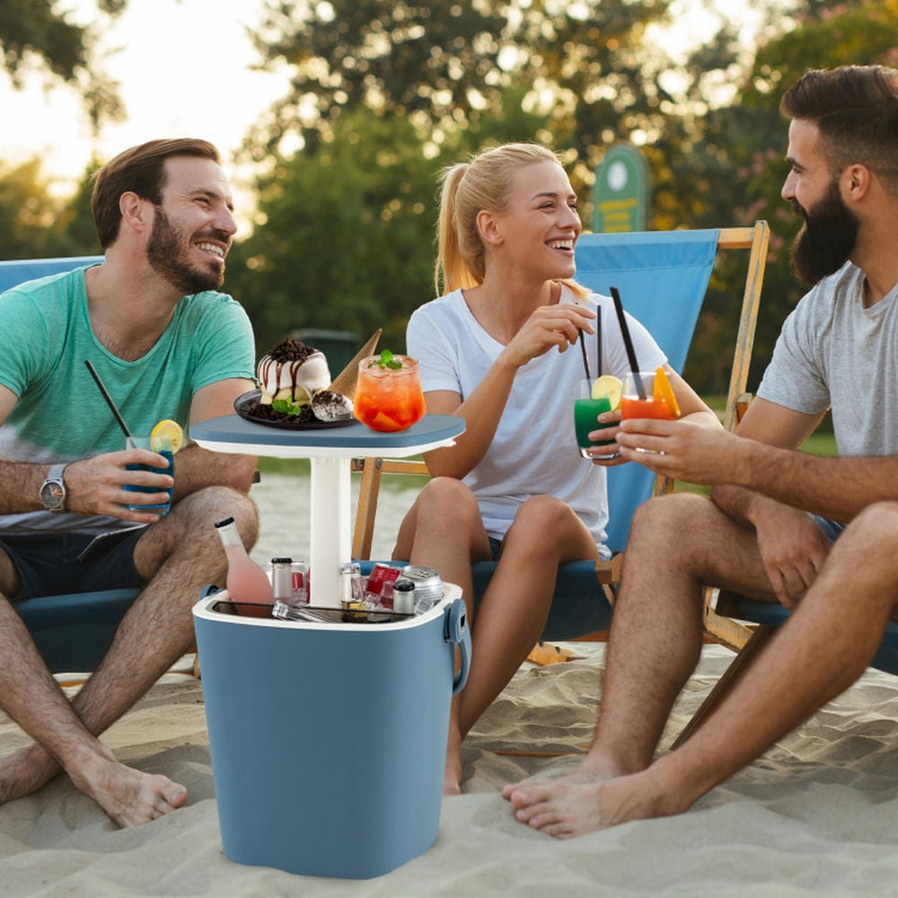 YYAo 3-in-1 Portable Cooler Bar Table with Bottle Opener and Lift Top Lid for Camping Poolside-Blue