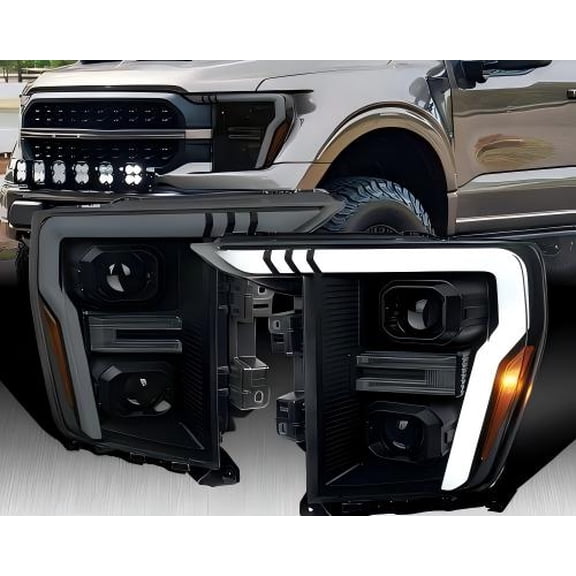 Fits 2021-2023 Ford F150 Smoke Projector Headlights LED DRL Sequential Signal