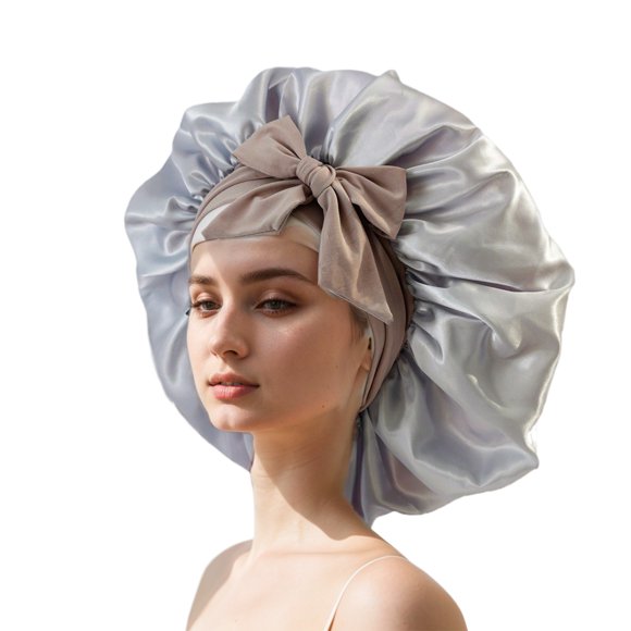 Qarigey Sombrero de tela de ala ancha para el cabello, pañuelo para la cabeza, transpirable y cómodo, cinta de satén, sombrero Sombreros plateado