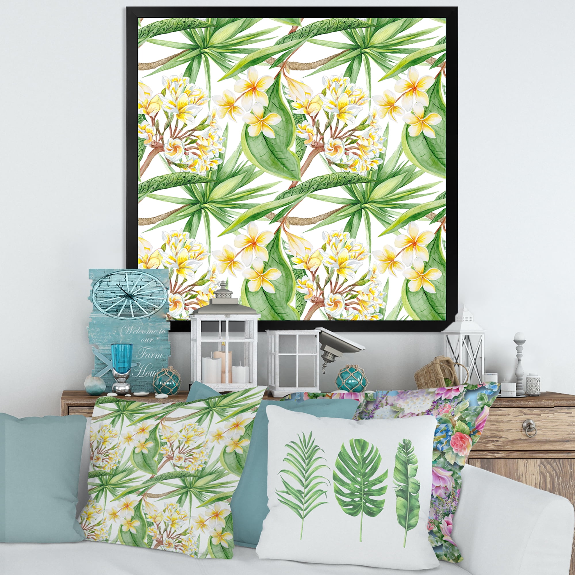 Designart 'Yellow Flowers and Tropical Foliage VI' Modern Framed Art Print
