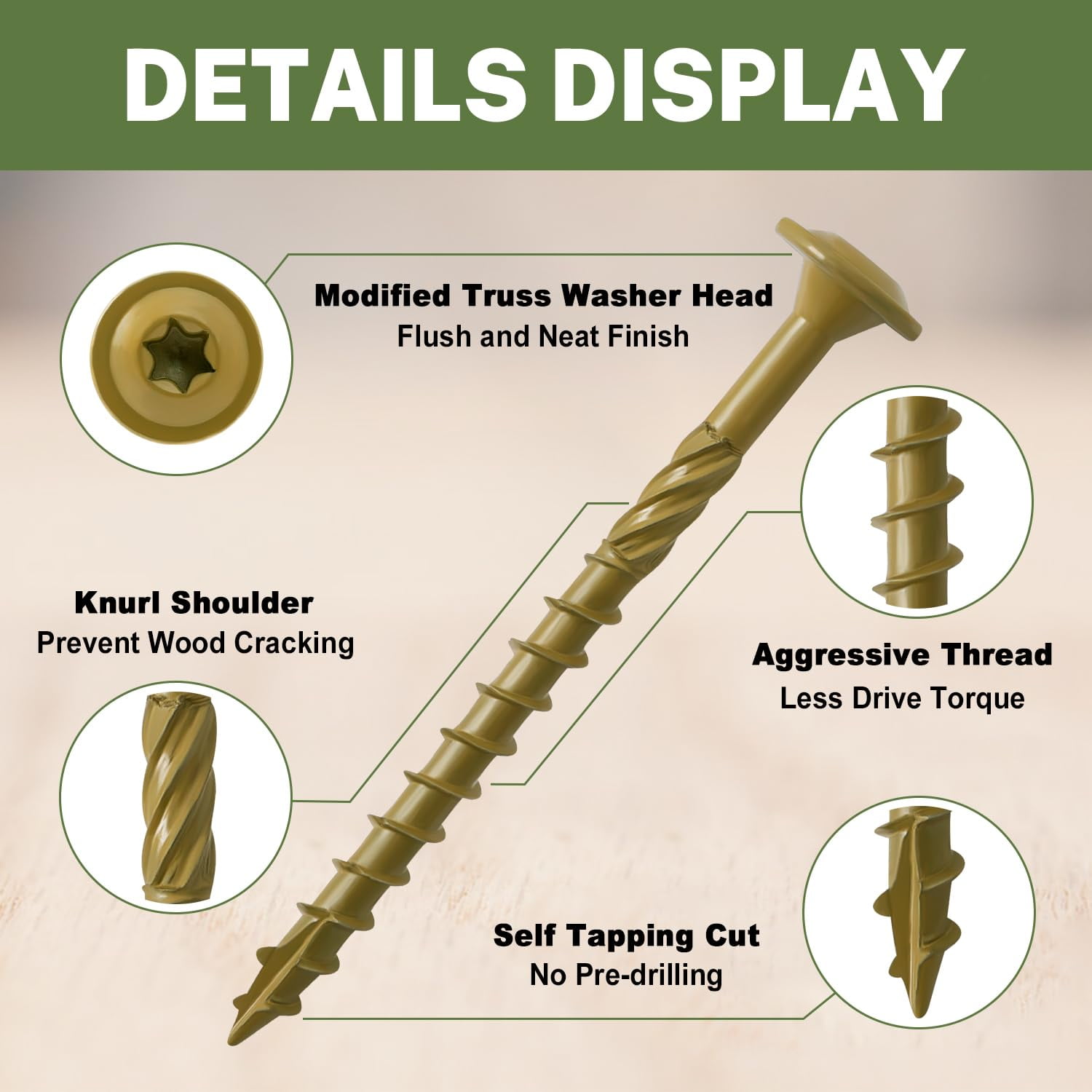 #14 X 3" Lag Screws, 100Pcs Torx Drive Tan Coated Exterior Structural Wood Screws, Construction Screws for Deck, Fence, WoodworkinG