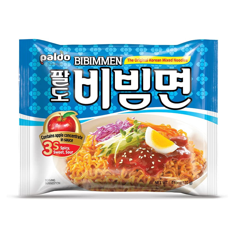 Paldo Fun & Yum GP27&nbsp;Bibim Men Instant Cold Noodles, Pack of 20, Brothless Cold Ramen with Sweet & Spicy Seasoning Sauce, Oriental Style Korean Ramyun, Soupless K-Food, Family Pack (130g x 20)