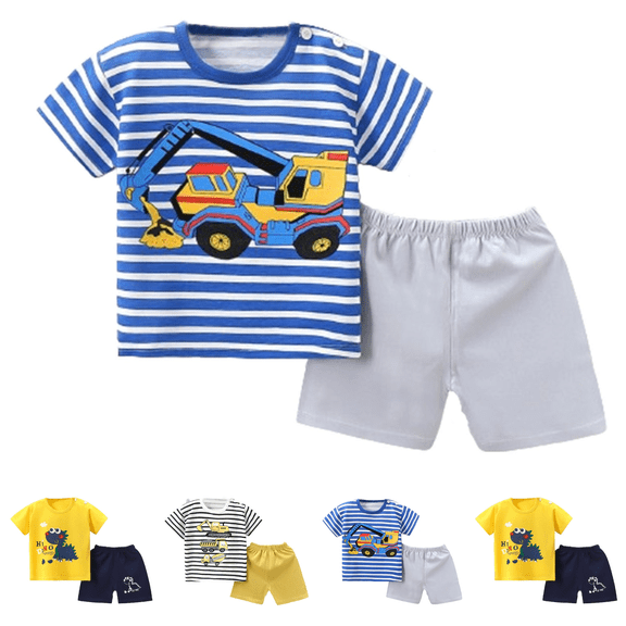 Lovzfmll 2-Piece Cute Print Short Set, Short Sleeve Round Neck Top & Shorts for Boys & Girls, Casual Outfits for Toddler 3-9 Months