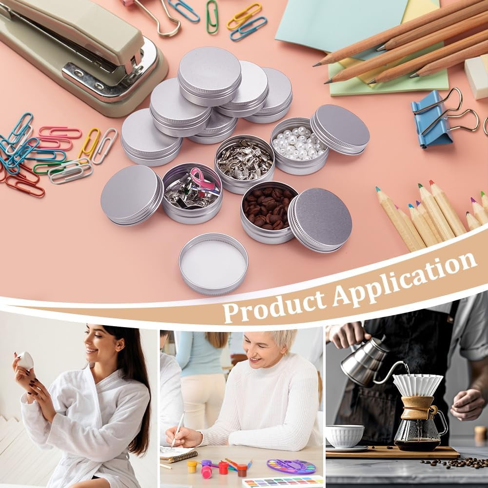 99Pcs Round Tin Cans 1 oz/30ml Aluminum Containers with Screw Lid Small Tins with 5 Sheets Paper Label Travel Cosmetic Containers