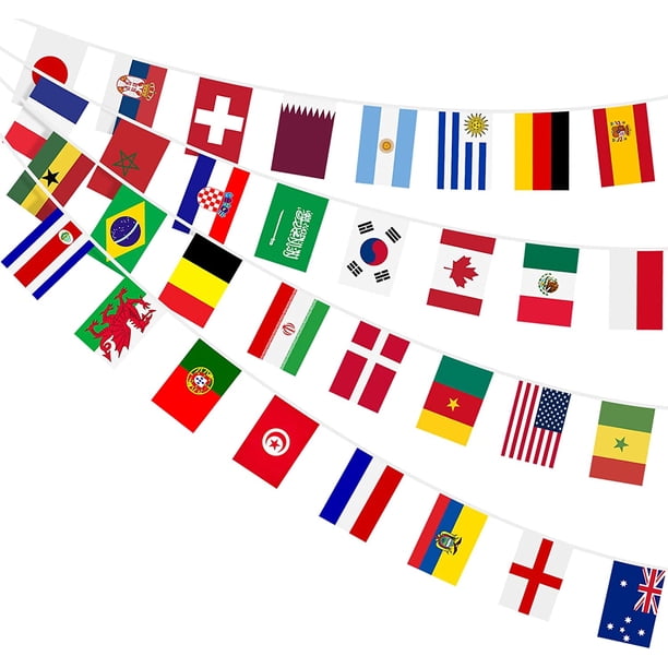 Yanonmyfd World String Flag Banner, 32 Countries International Flags Banner Double Sided Polyester for World Cup Decorations 2026 Olympic Decorations, Soccer (7.87 x 11.02 in-1 Pack)