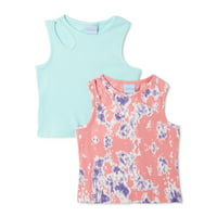 Deals on 2-Pack Hollywood Girls Printed and Solid Cut Out Tank Tops