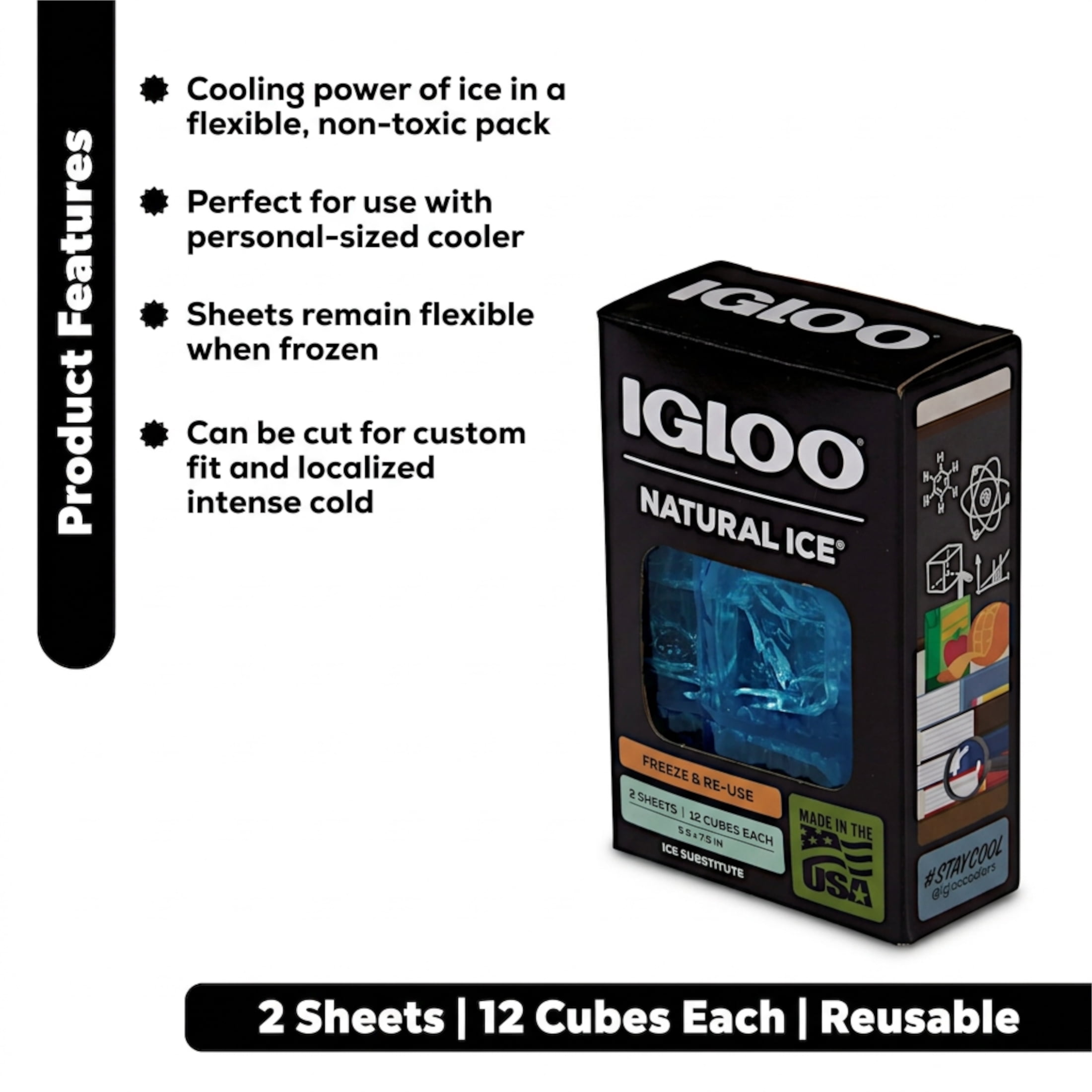 (2 pack) Igloo MaxCold Natural Ice 2 Pack (5" x 7" x1" per sheet), Perfect for Keeping School Lunches, Picnics, Drinks, or Work Lunches Cold