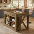 thumbnail image 4 of Fimind 55" Farmhouse Kitchen Island with Storage and Seating, Wooden Stationary Bar Table with 2 Drawers & Open Shelf for Dining Room, Brown, 4 of 7