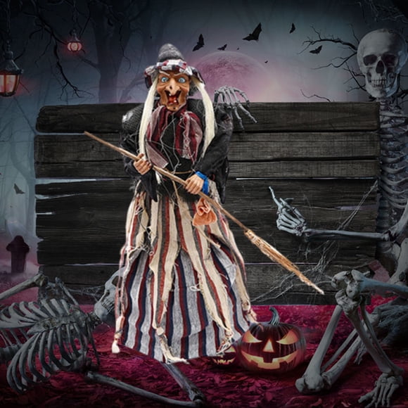WHEANG Halloween Animated Standing Witch Life Size Animatronic Witch With Pre Recorded Phrases Glowing Red Posable Arms Ideal For Scary Halloween Holiday Decor Prop Indoor/Outdor