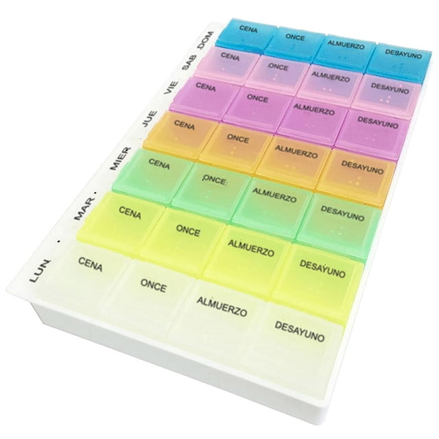 Pastillero semanal de 28 compartimentos y colores codificados | Marca Handy