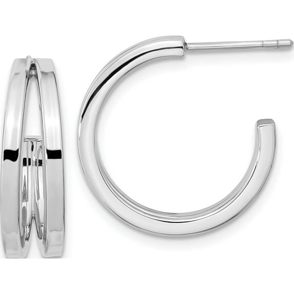 Sterling Silver Rhodium Plated Split Design Hoop Post Earrings (20.6 X 20.5) Made In Thailand qe15976