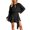 Black, variant on Women's Champagne Metallic Mini Dress Tie Neck Long Sleeve Belted Tiered Ruffle Hem Party Dress,M