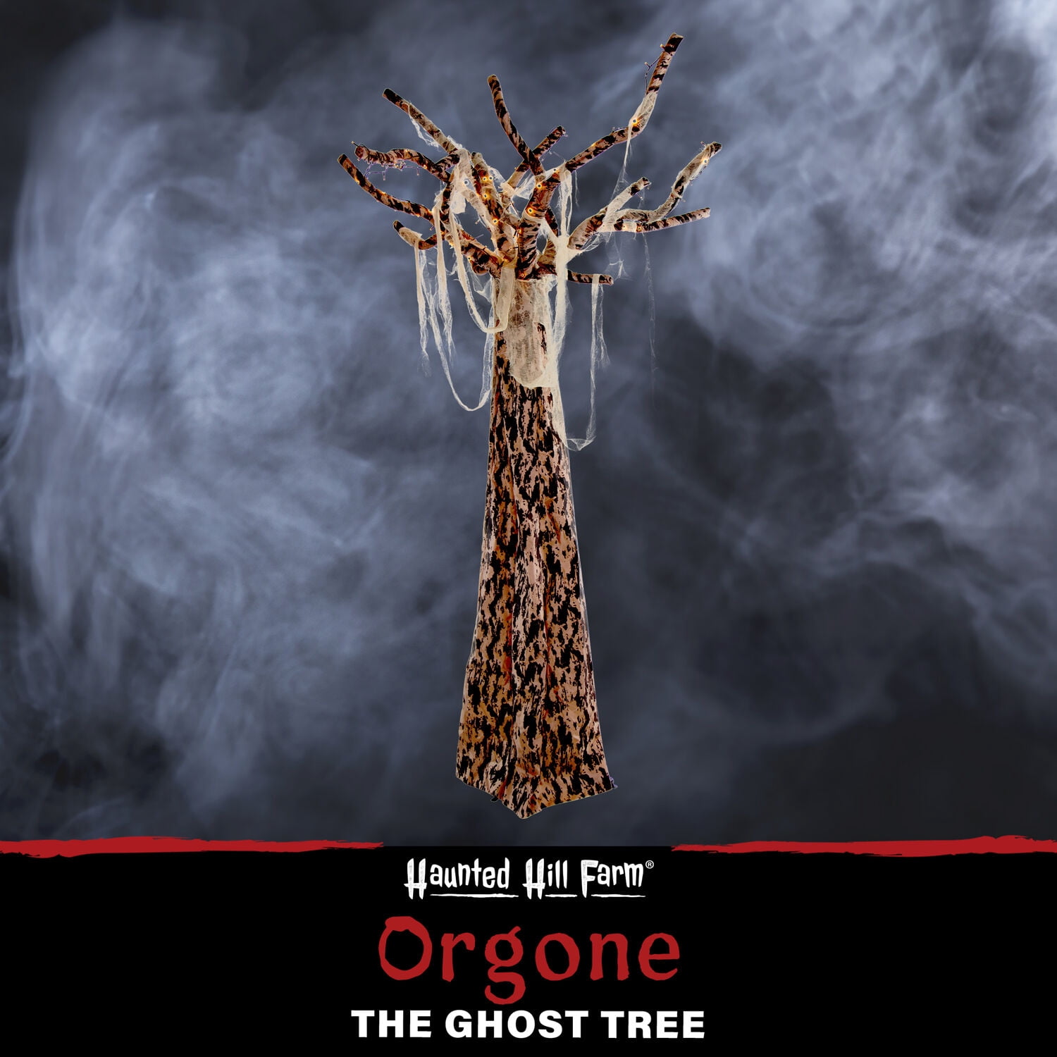 Haunted Hill Farm 8.5 ft Orgone the Ghost Tree, Prelit Indoor or Covered Outdoor Halloween Decoration, Plug-In, HHTREE-5L