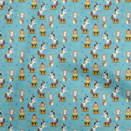 oneOone Cotton Poplin Turquoise Blue Fabric Circus Diy Clothing Quilting Fabric Print Fabric By Yard 56 Inch Wide