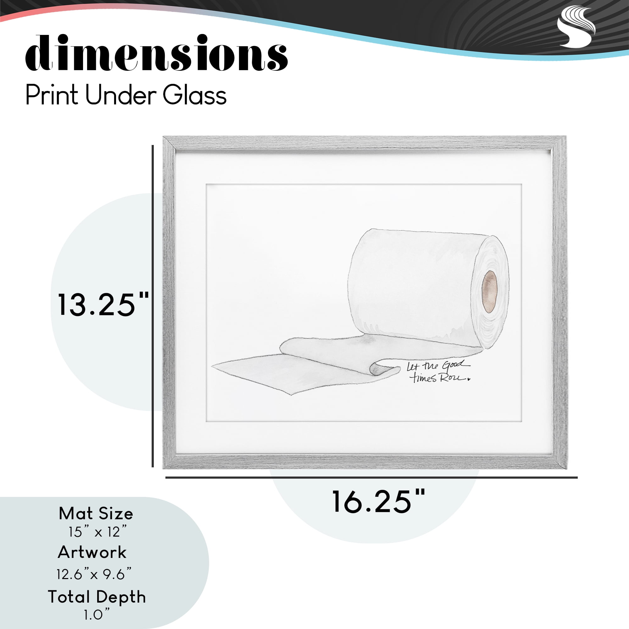 Stupell Industries Good Times Roll Toilet Paper Gray Framed Print Under Glass, design by Nola James
