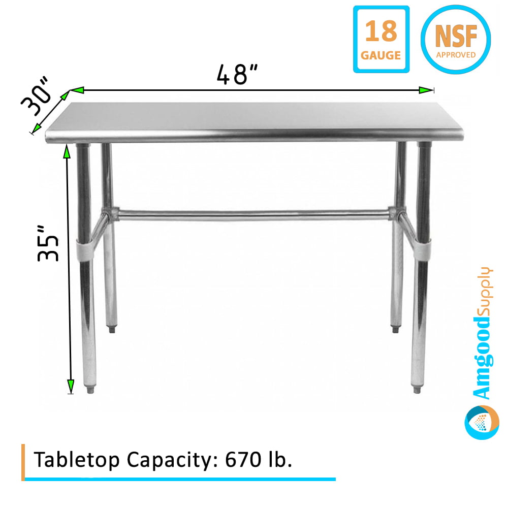 AmGood 48" Long x 30" Deep Stainless Steel Work Table Open Base | Work Amgood Stainless Steel Work Table