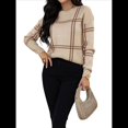 thumbnail image 2 of Suéter de Punto A Cuadros para Mujer, Otoño e Invierno, Informal, Cuello Redondo, Tops con Bloques de Color. Albaricoque S, 2 of 9