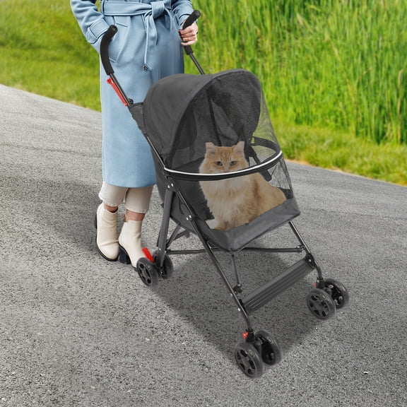 Dog/Cat Travel Stroller Black Foldable Pet Stroller 4-Wheel Stroller 55*45*97cm