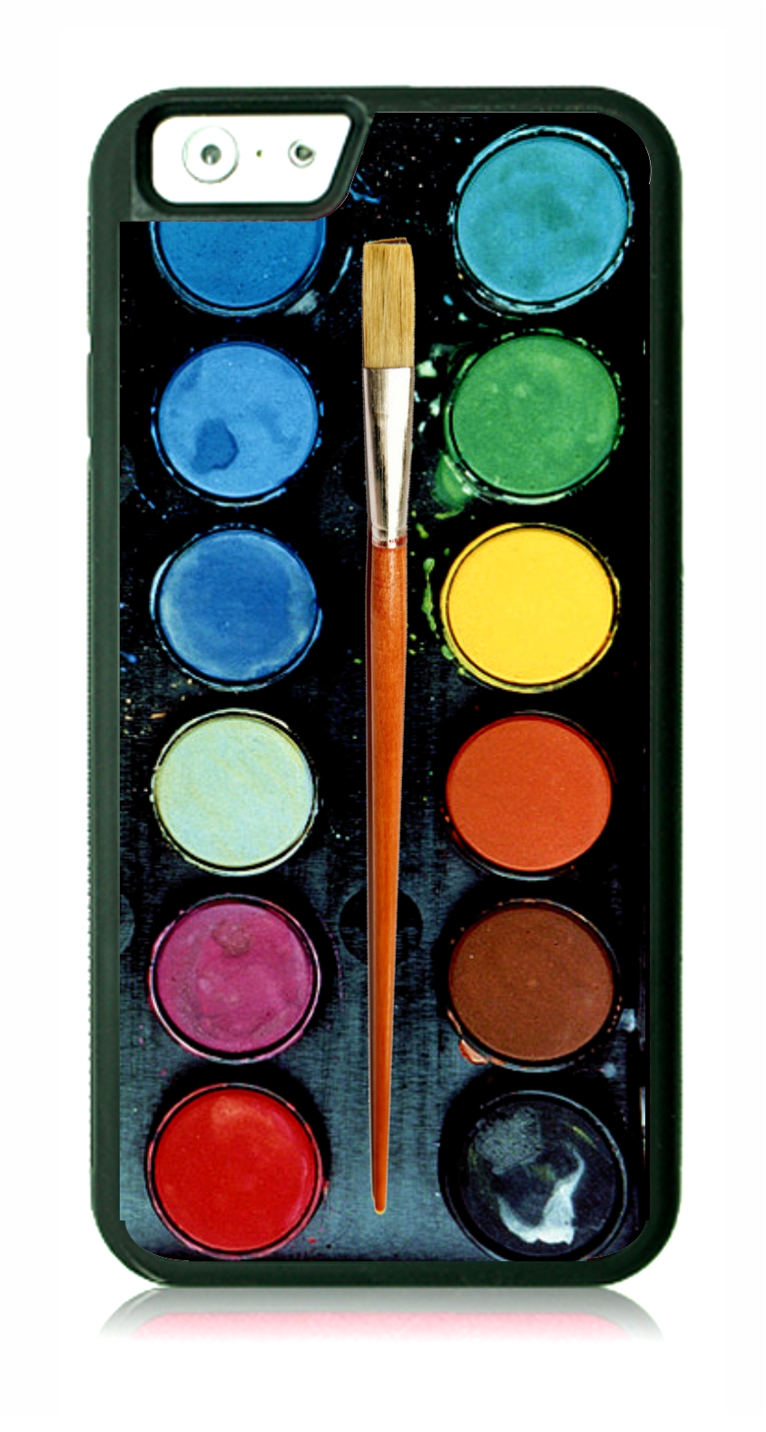 Watercolor Paint Palette with a Paintbrush Illusion Flat Print Design