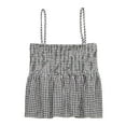 thumbnail image 4 of Shwomsmer Tank Tops for WomenWomen's Summer Plaid Tank Tops Spaghetti Strap Square Neck Flowy Ruffle Hem Gingham Shirt Top Active Crop Tops Women, 4 of 4
