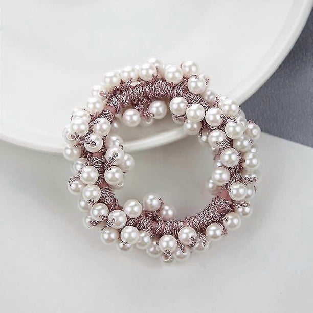 4 Pcs Pearl Hair Scrunchies, Ponytail Hair Styling Elastics Ties ,pink Hair Accessories For Women And Girls