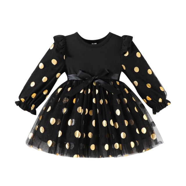 DuoJiaJ Robe à Manches Longues pour Tout-Petits Filles à Imprimés Robe de Fête Danse Taille 18-24 Mois