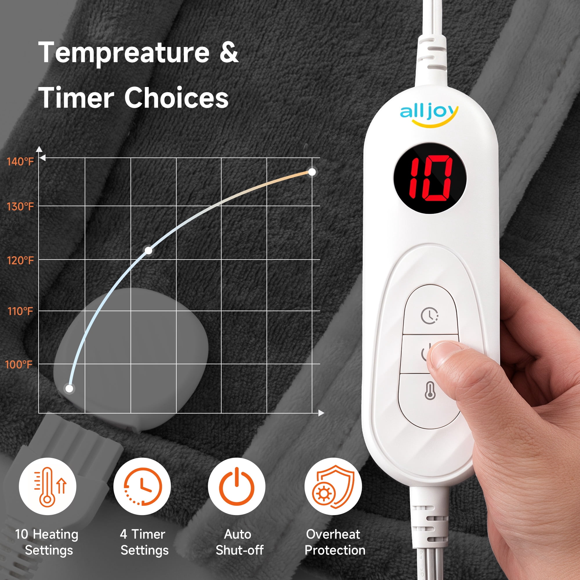 ALLJOY 24"x33" Large Shoulder Heating Pad for Back Pain Relief, Fast-Heating, Electric Large Heated Pad for Neck & Wrap with 6 Settings, Auto Shut-Off, the Best Gift for Love, Grey