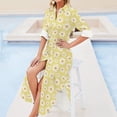 thumbnail image 5 of Spring daisies floral retro pattern on yellow Long Sleeved Shirt Dress women's evening dresses Elegant gowns, 5 of 7