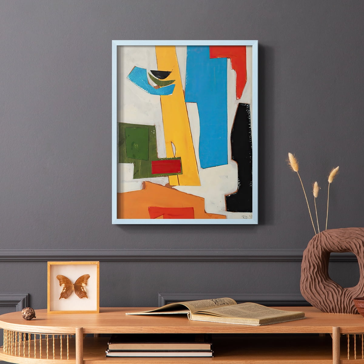 Andalusian Village Framed Print in Blue Solid Wood Framed Print No Nail Hanging