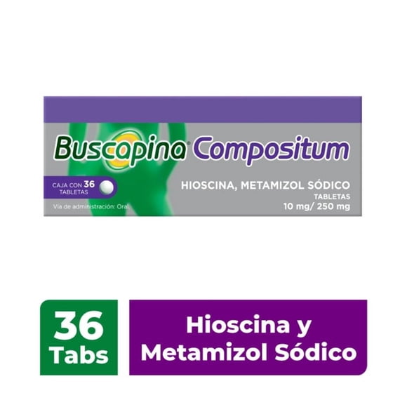 Tabletas Buscapina Compositum con Hioscina 10 mg / Metamizol Sódico 250 mg 36 Tabletas. Vía de Administración Oral.