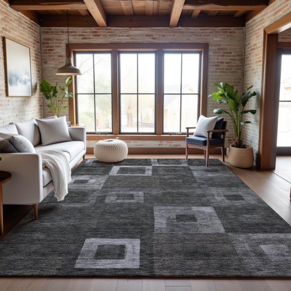 Addison Rugs Mayfield Premium Machine Washable Transitional Geometric Black Rectangle Rug, 10' x 14'