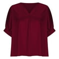 thumbnail image 4 of Mittory Women's Short Sleeve Summer Silk Tops V Neck Satin Blouse Solid Elegant Loose Fit Shirts, 4 of 6