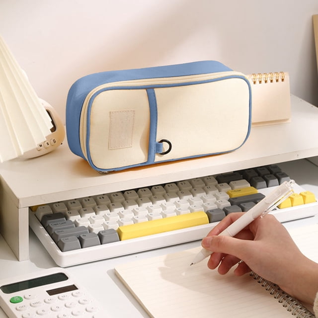 Blue Singles Layer Hanging Rope Large Capacity Canvas Pencil Case Stationery Bag Multifunctional Pencil Case