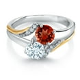 thumbnail image 2 of Gem Stone King 10K Yellow Gold and 925 Silver Sky Blue Aquamarine and Red Garnet and White Lab Grown Diamond Accent Engagement Ring for Women (1.53 Cttw, Gemstone March Birthstone, Round 5MM, Size 8), 2 of 4