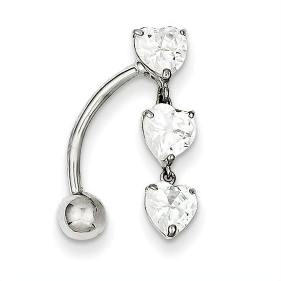 10K Yellow Gold 5mm White Gold Heart Belly Dangle Naval Jewelry