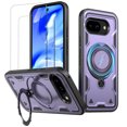 thumbnail image 1 of Pour Google Pixel 9A Case, Compatible avec MagSafe, 2 Pack Glass Screen Protector, Built-in KickStand Grip Ring, Heavy Duty Military Grade Shockproof Rugged Phone Étui pour Pixel 9A 6.3 Pouces(Purple), 1 of 5
