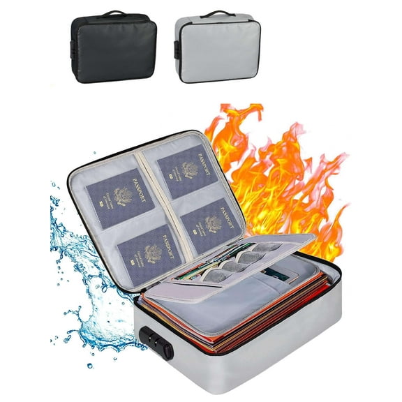 Deago Fireproof Document Bag with Lock 3-Layer File Storage Organizer Case Waterproof Safe Pouch Bag for Home Office Travel, Silver