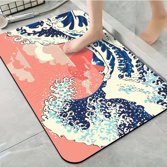 1pc Ocean Wave Bathroom Rug Bathroom Decor and Accessories- Durable,Anti Slip,And Quick Drying,Suitable For Indoor/outdoor Use - Perfect For Bathrooms,Bedrooms,Kitchens