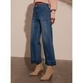 thumbnail image 5 of Womens High Waist Wide Leg Jeans Trendy Cropped Denim Pants Solid Ankle Length Stretchy Jeans with Pockets Blue L, 5 of 9