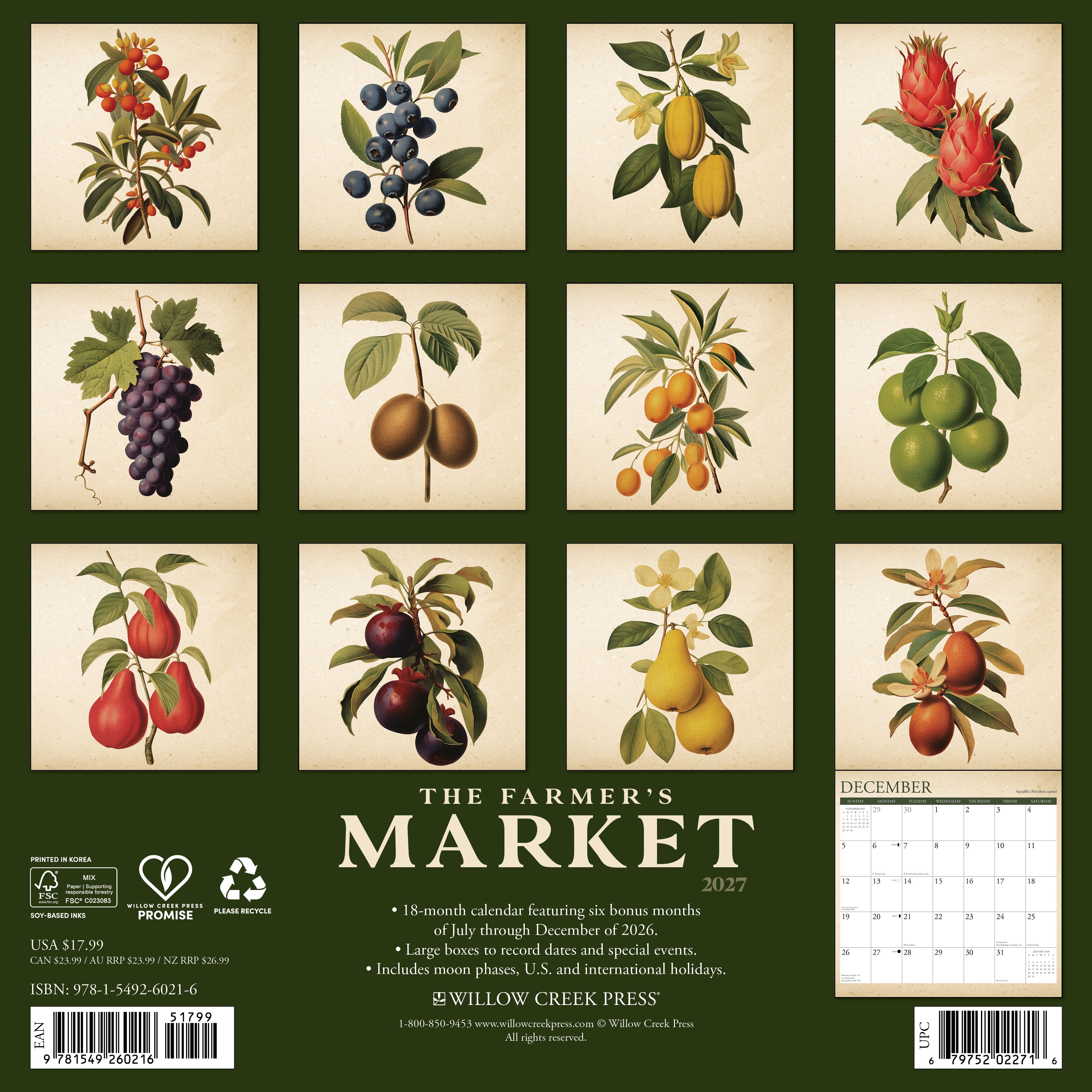 Willow Creek Press, Farmer's Market 2027 Wall Calendar