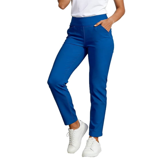 Sevevn Women's High Waist Pull-On Ankle Pants Stretchy Slim Fit Trousers with Pockets Blue XL