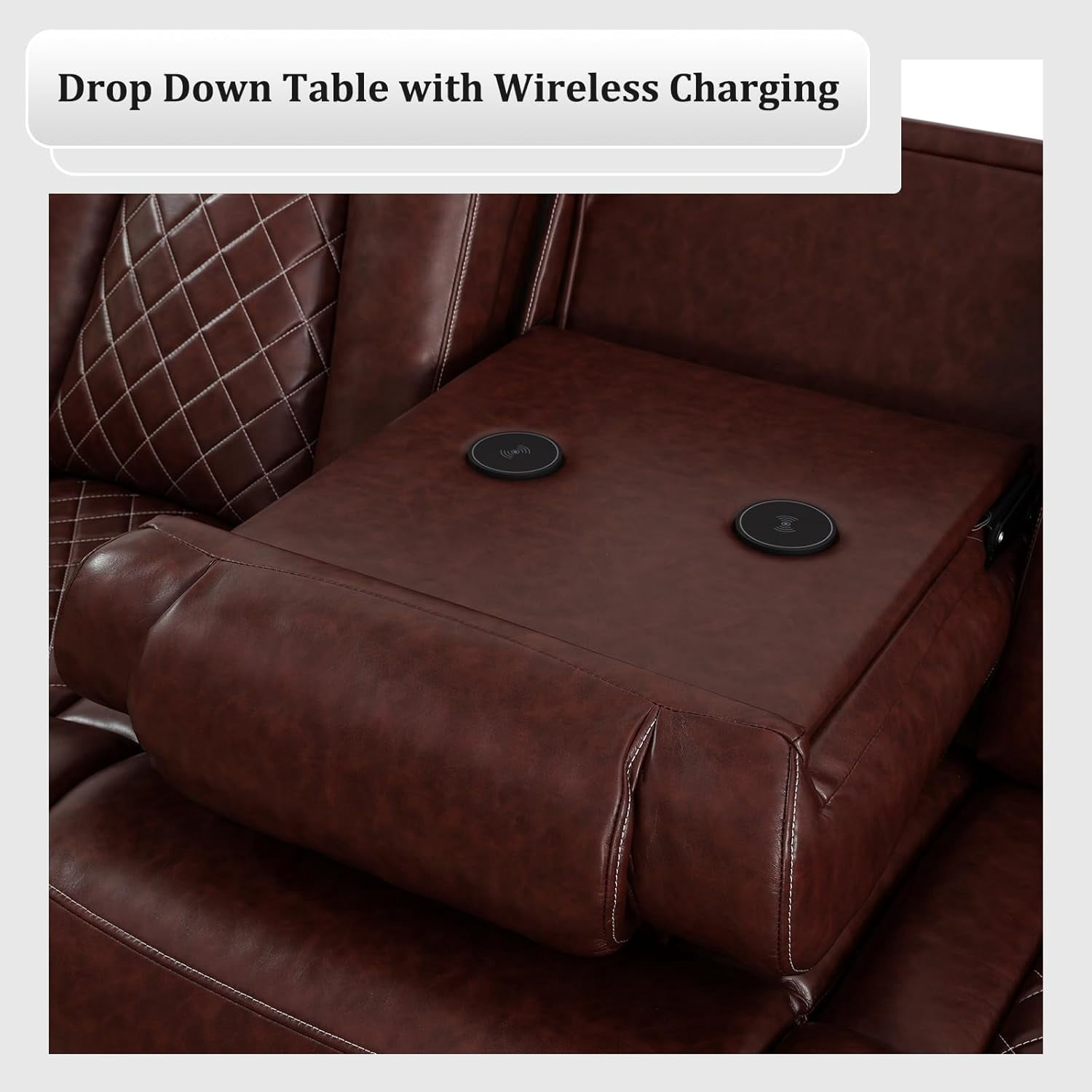 TrumanPick Power Air Leather Recliner Sofa Set with LED Lights Lazy Boy Recline Couches for Living Room with USB Port, Cup Holders, Red