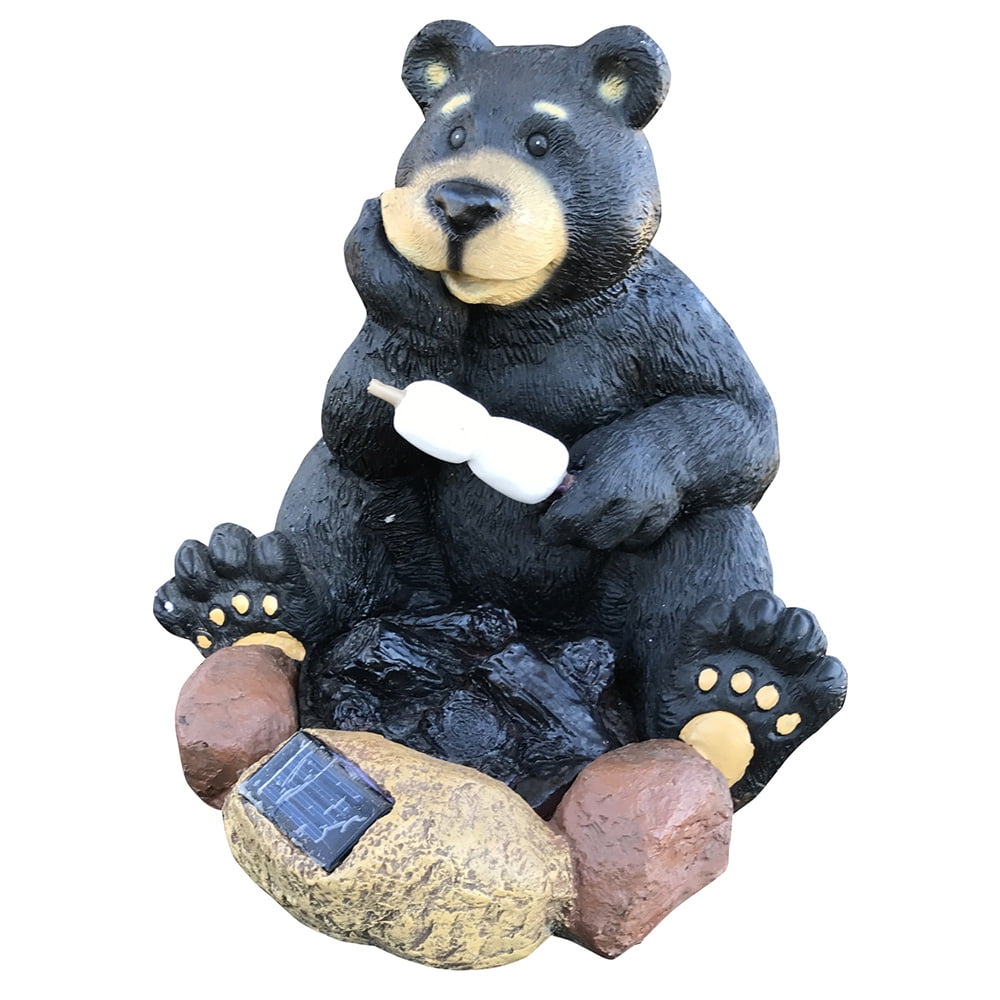 Design House 10.8inch Solar Powered LED Resin Bear Roasting