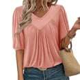 thumbnail image 7 of hotojiny Shirt for Women Casual Loose V Neck Pleated Womens Tops Summer Soft Half Sleeve Work Business Blouse, 7 of 7