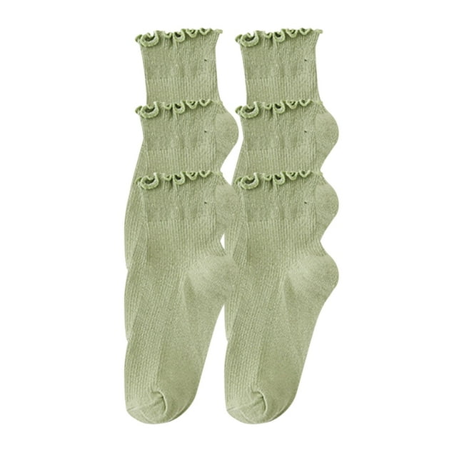 LckLvx 3 Pack Ruffle Socks for Women Cotton Solid Color Ankle Socks Cute Casual Frilly Crew Socks